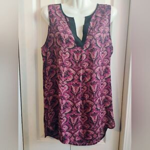 LOFT Pink and Black Sleeveless Blouse
